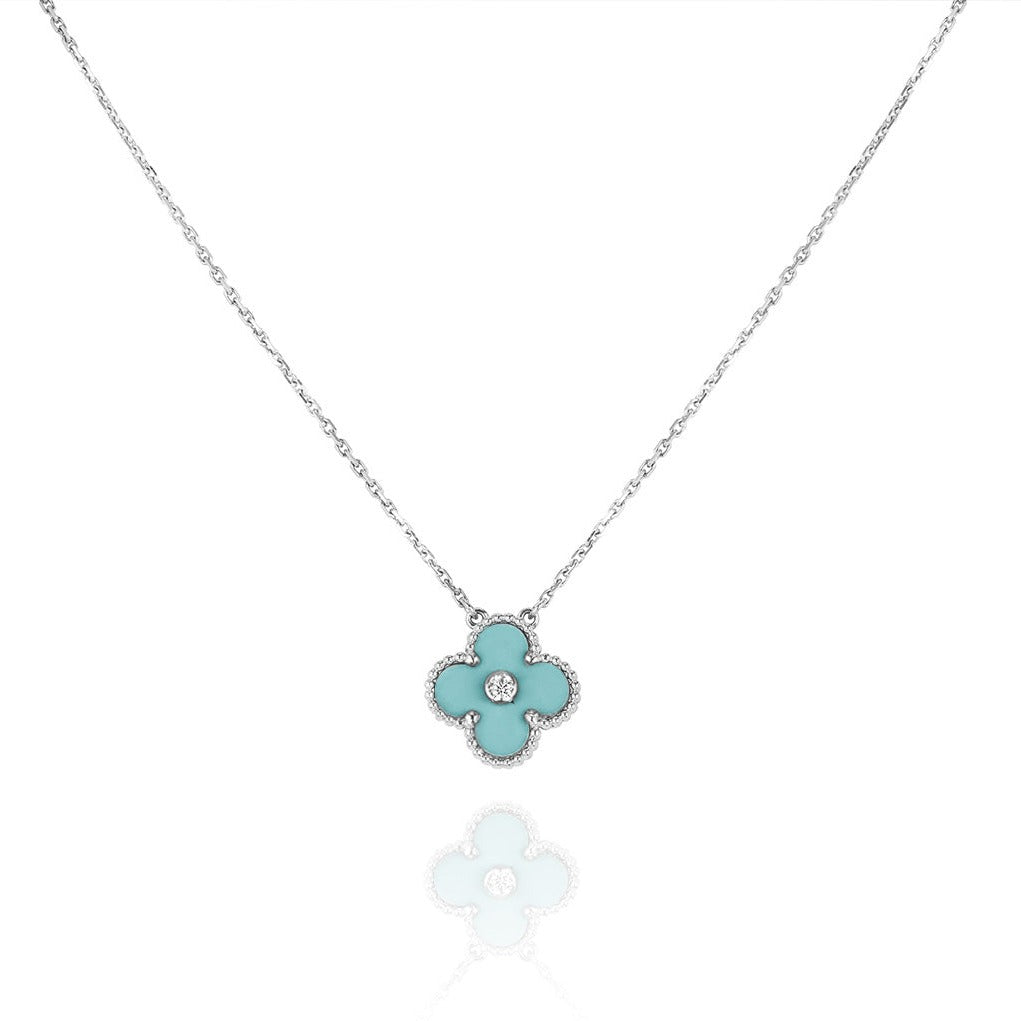 [Moco]CLOVER 1 DIAMANT HELLBLAU SILBER HALSKETTE