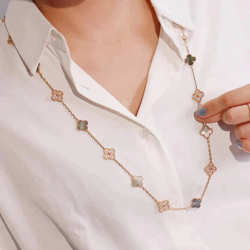 [Moco]CLOVER 20 MOTIFS DARK MOP DIAMOND  NECKLACE