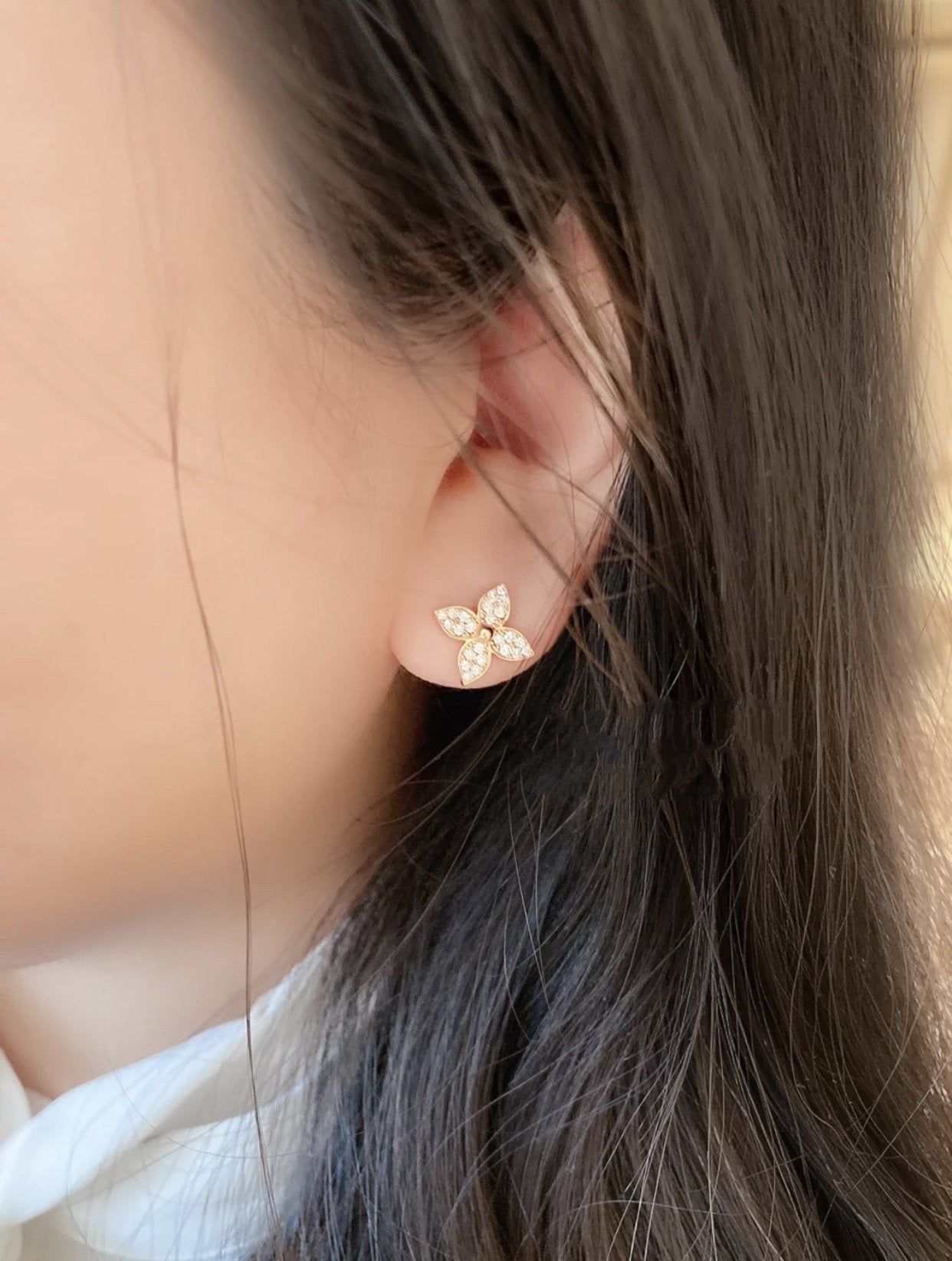 [Moco]STAR BLOSSOM STUD EARRINGS PINK GOLD DIAMONDS