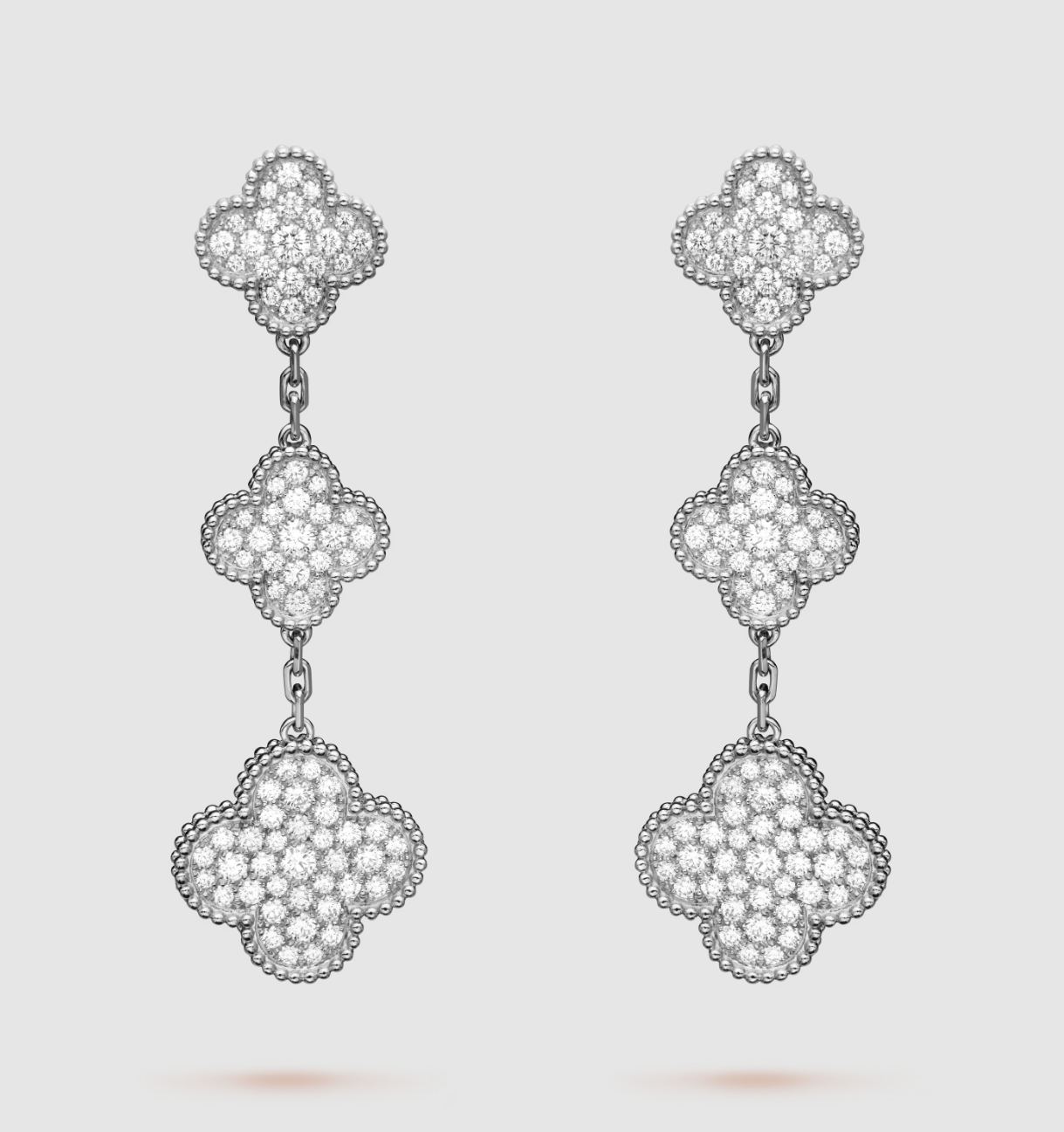 [Moco]CLOVER 3 MOTIF DIAMOND SILVER DROP EARRINGS