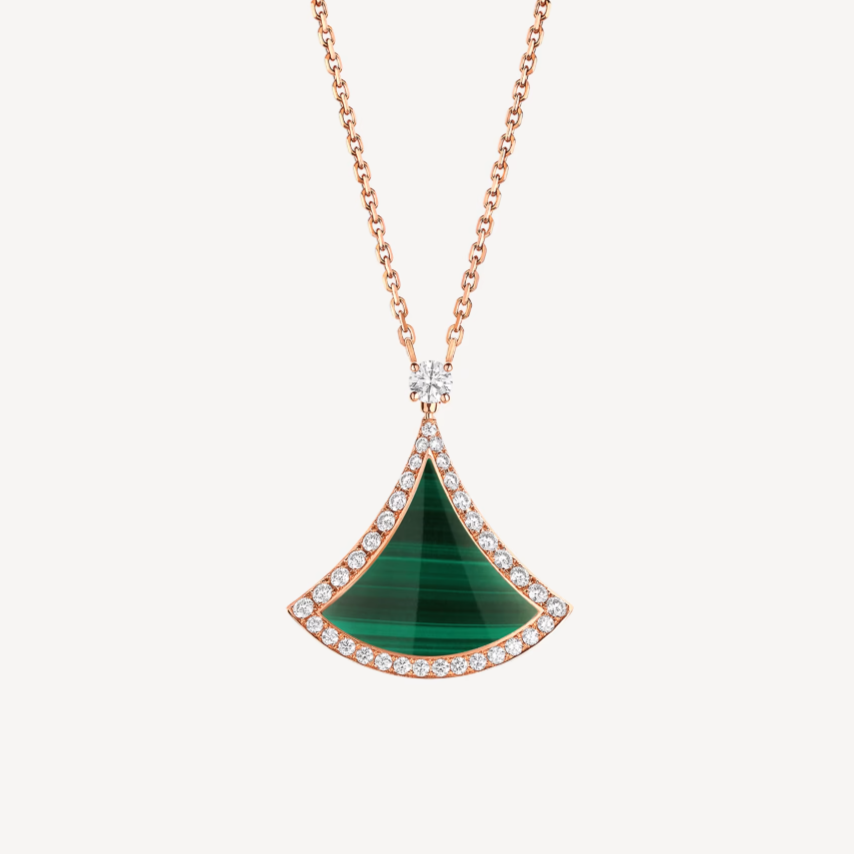 [Moco]DREAM MALACHITE DIAMOND PAVED PINK GOLD NECKLACE