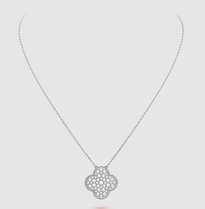 [Moco]CLOVER 25MM LARGE PENDANT DIAMOND PAVED SILVER NECKLACE