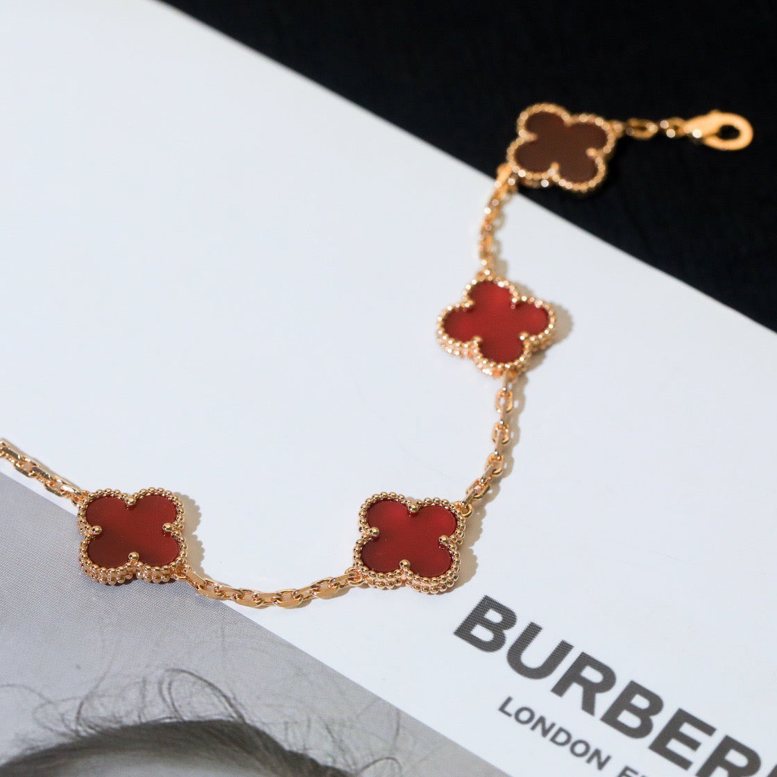 [Moco]CLOVER 5 MOTIFS RED AGATE  BRACELET