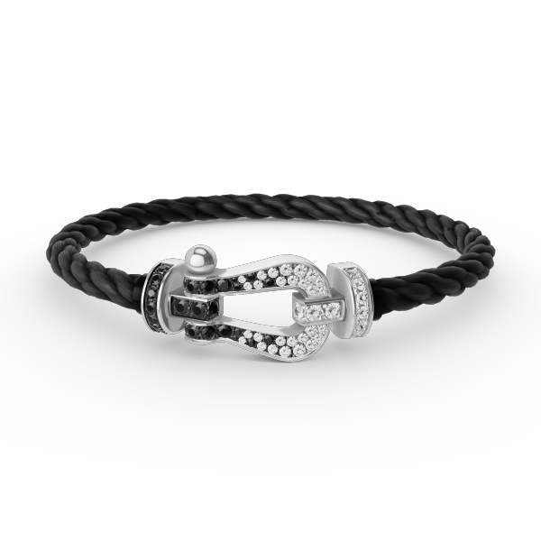 [Moco]FORCE LARGE HORSESHOE BLACK WHITE DIAMOND BRACELET SILVER