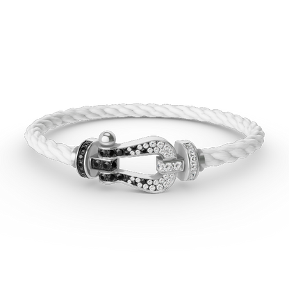 [Moco]FORCE LARGE HORSESHOE BLACK WHITE DIAMOND BRACELET SILVER