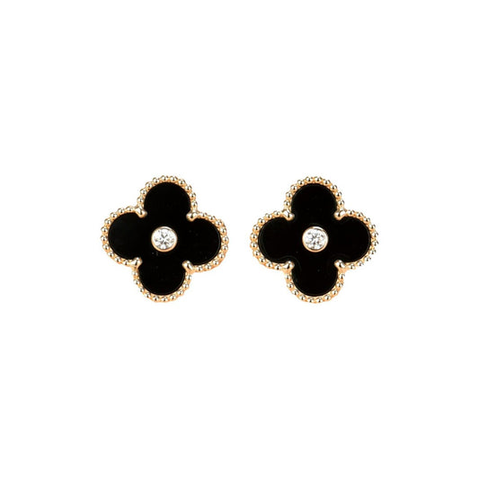 [Moco]CLOVER MEDIUM 1 MOTIFS ONYX DIAMOND EARRINGS