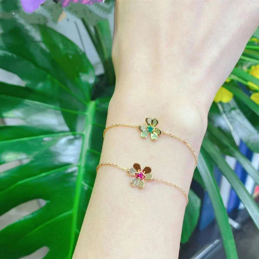 [Moco]FRIVOLE GOLD FLOWER PINK MALACHITE BRACELET