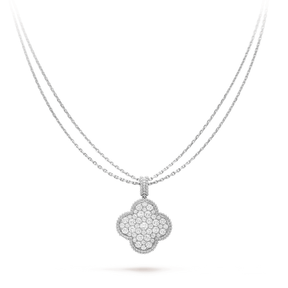 [Moco]CLOVER 25MM SILBER HALSKETTE MIT VOLLEN DIAMANTEN UND GROSSEM KLEE