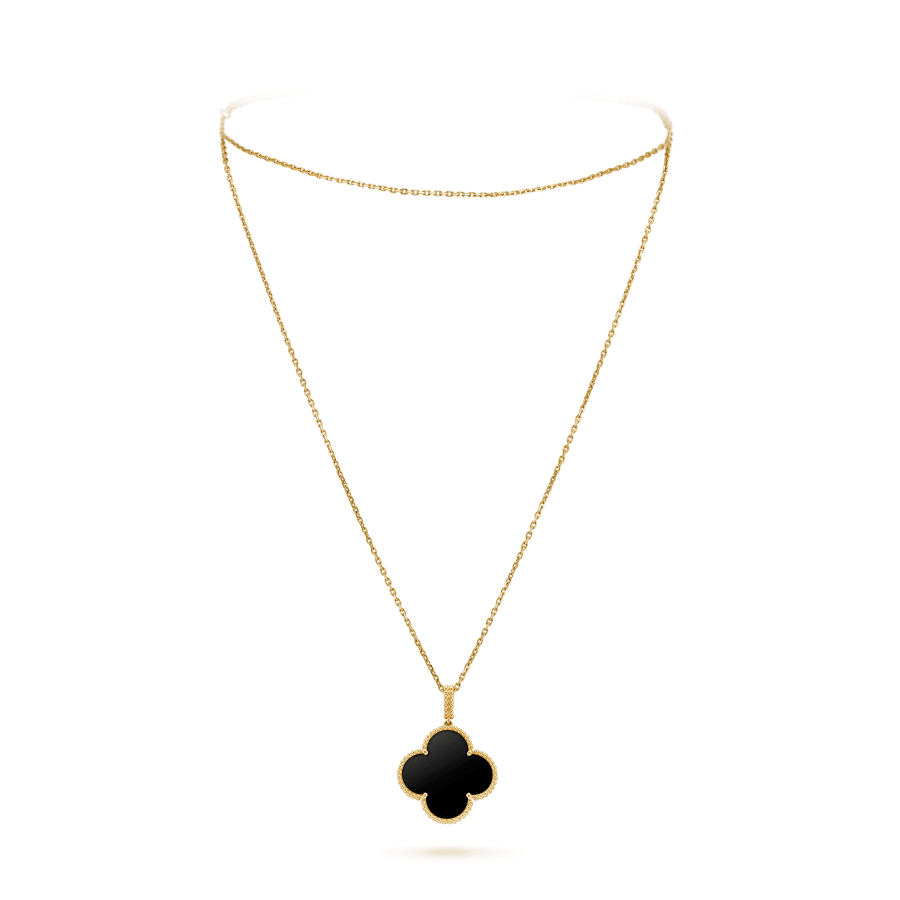 [Moco]CLOVER 25MM GOLD ONYX BIG CLOVER NECKLACE