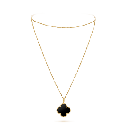 [Moco]CLOVER 25MM GOLD ONYX GROSSES KLEEBLATT HALSKETTE