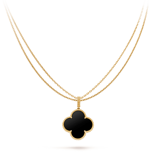 [Moco]CLOVER 25MM GOLD ONYX GROSSES KLEEBLATT HALSKETTE