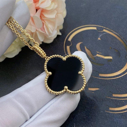 [Moco]CLOVER 25MM GOLD ONYX BIG CLOVER NECKLACE