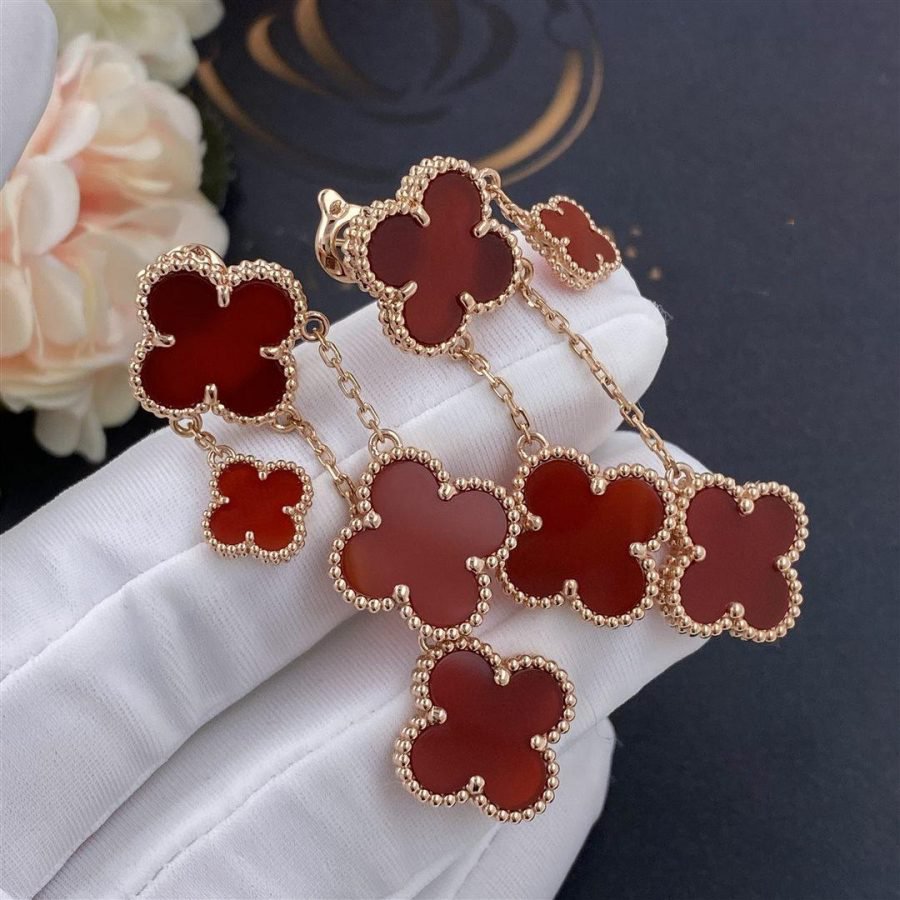 [Moco]CLOVER EARRINGS CARNELIAN 4 MOTIFS PINK GOLD